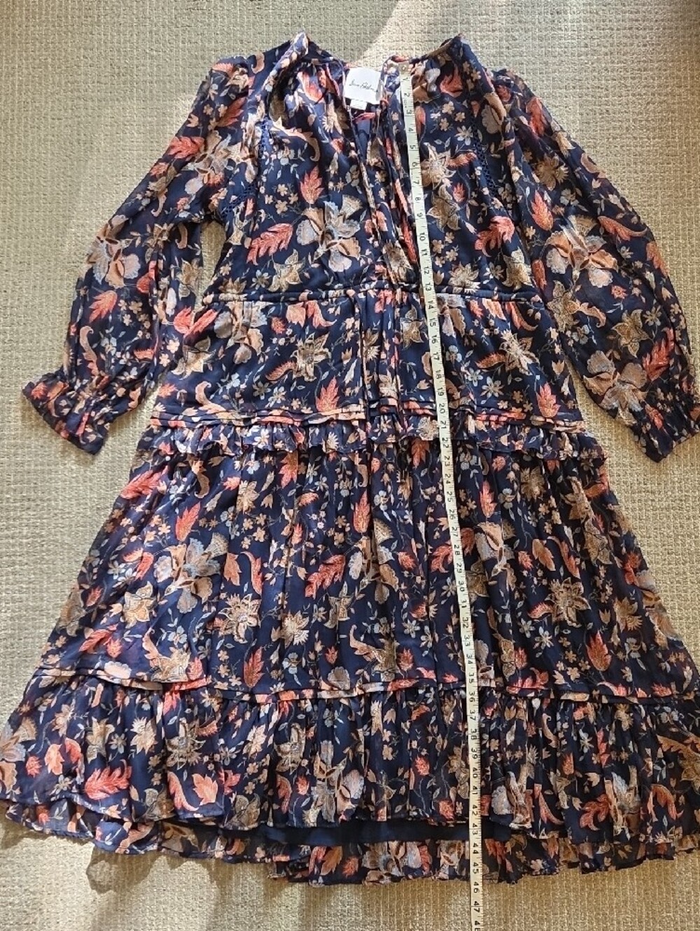 Sam Edelman Navy Floral Midi Dress with Pink & Cream Flowers - Picture 3 of 13